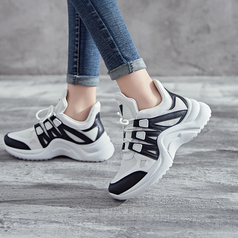 

Sneakers Women 2019 Breathable Mesh Casual Shoes Female Fashion Sneaker Lace Up High Leisure Women Vulcanize Shoe Platform