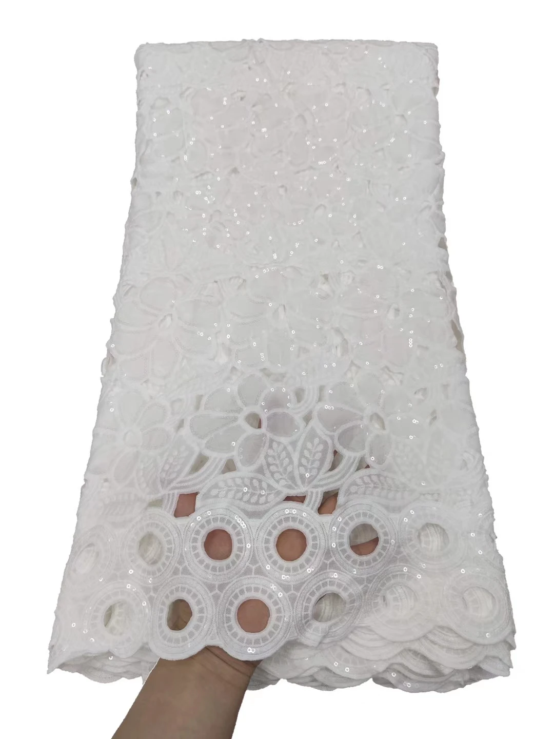 

2021 High Quality African Nigerian Lace Fabric Embroidery Swiss French Tulle Pure Cotton 5yards Wedding Party Dress Guipure J168