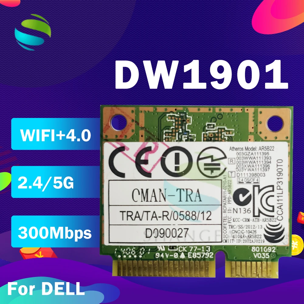 Беспроводная плата Atheros AR9462 AR5B22 DW1901 WB222 Half Mini PCIe 300M + карта BT4.0 CN-0K2GW5 для DELL 15R 17R 14TR 15TR
