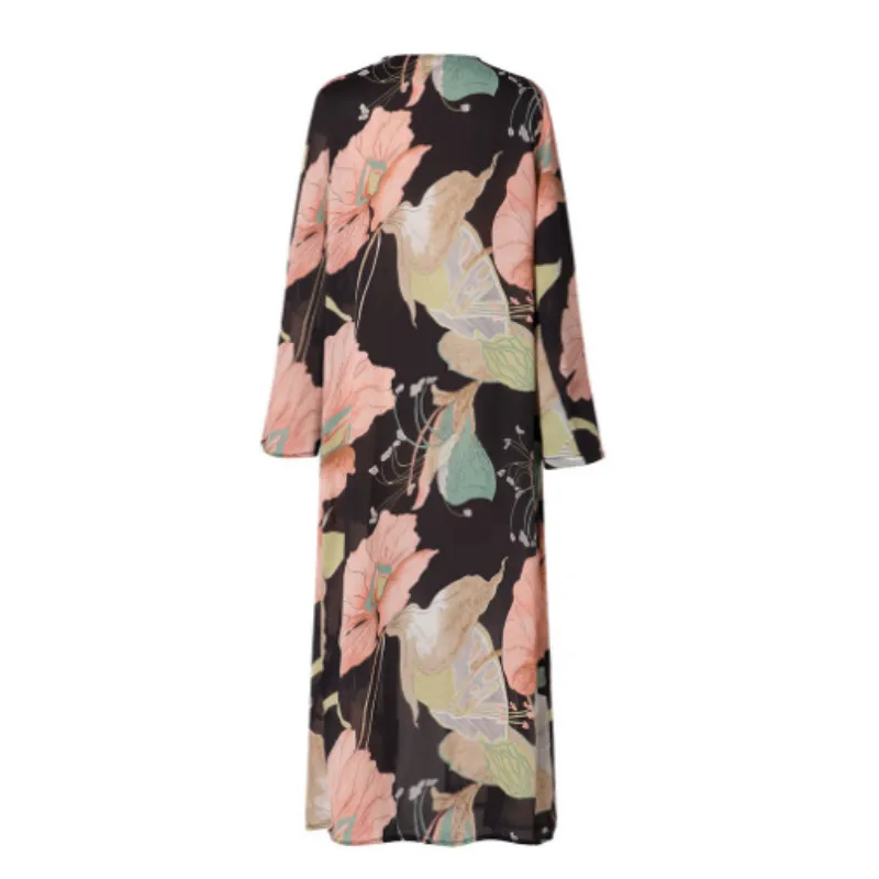 Женская винтажная Цветочные шифоновые блузки свободная шаль кимоно кардиган