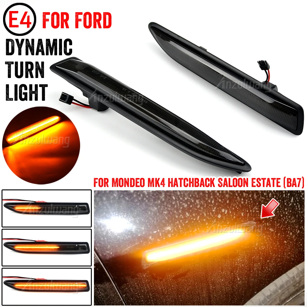 

2X For Ford Mondeo Mk4 Hatchback Saloon Estate(BA7)2007 2008 2010-2015 Smoke lens Dynamic LED Side Marker Light Turn Signal Lamp