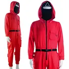 Новый красный комбинезон для косплея из игры кальмар в Корейском стиле злодей костюмы для Хэллоуина боди для вечерние НКИ круглая маска