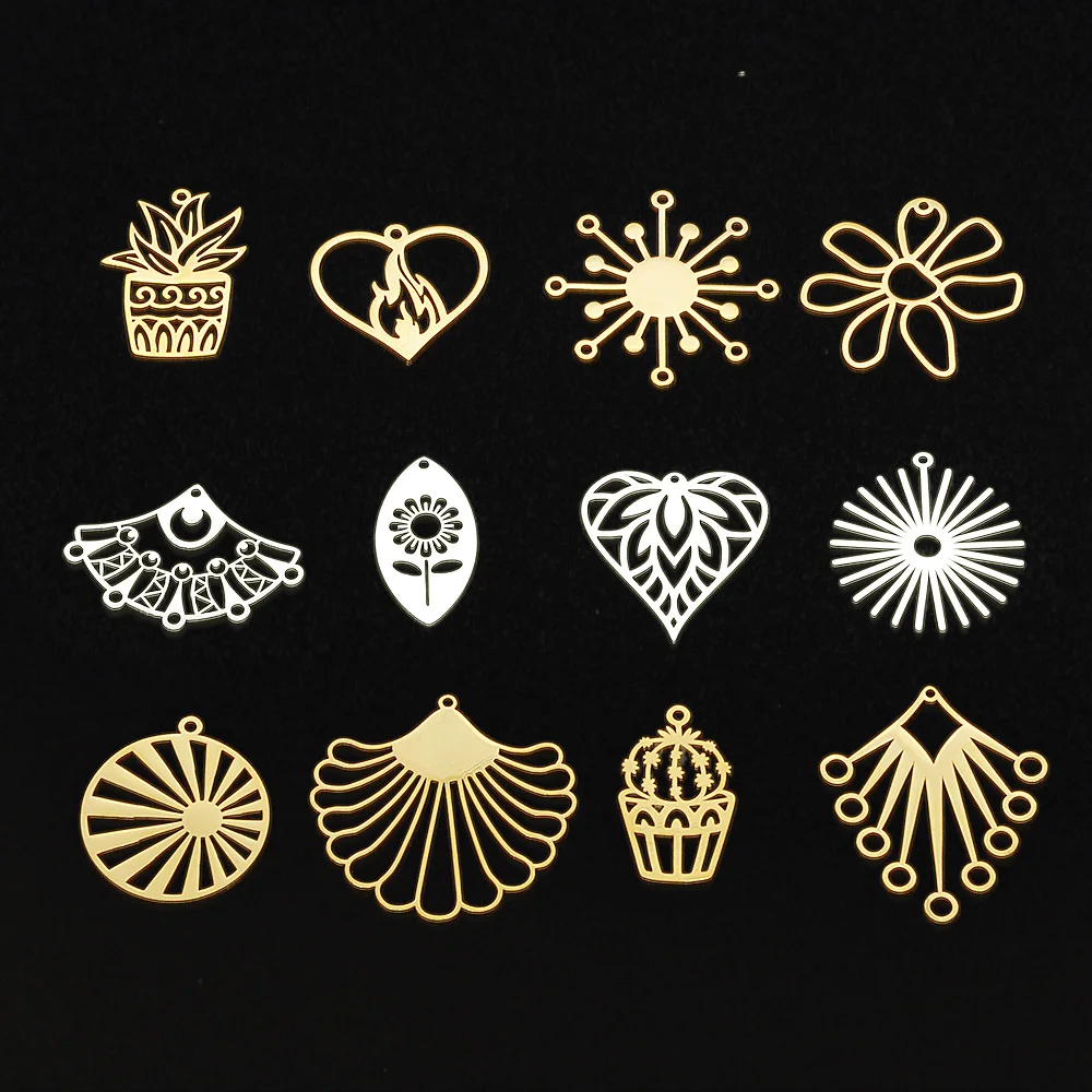 

5pcs/lot 316 Stainless Steel cactus flower leaf Charm Pendant for necklaces Wholesale Sun Charms for DIY Jewelry Make