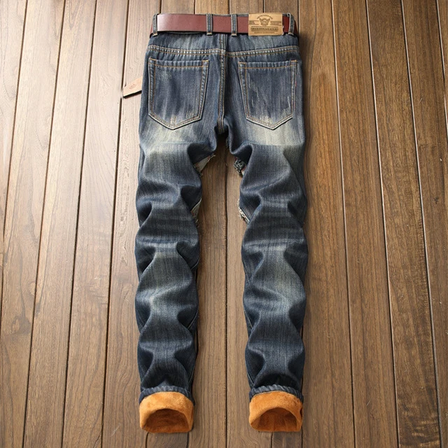 

Denim Keep Warm Designer Hole Jeans Men High Quality Ripped for Men Size 38 40 2020 Autumn Winter Plus Velvet HIP HOP Streetwear