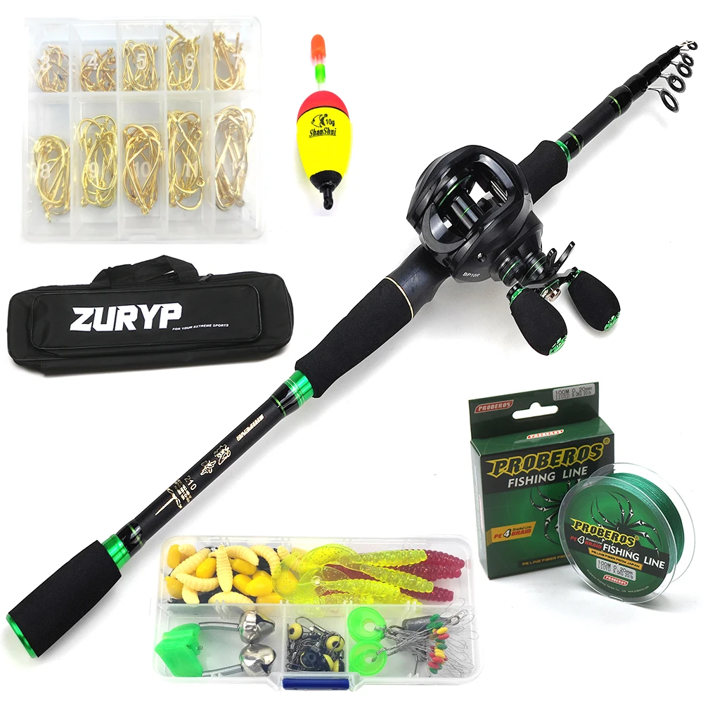 

ZURYP Carbon Fiber Baitcasting Fishing rod combo 1.8m 2.1m 2.4m 2.7m Fishing kit Baitcasting Reel Set with bag pe line lure