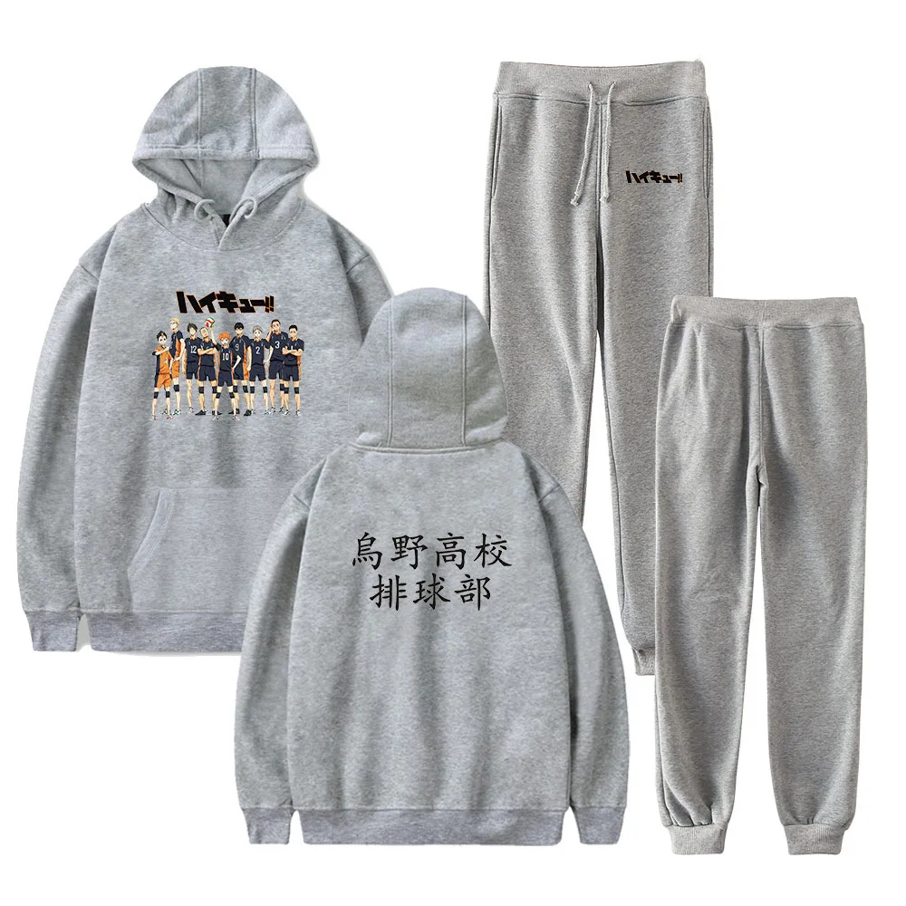 

High Quality Anime Haikyuu!! 2 Piece Set Sweatshirt Hoodies+Pants Haikyuu Kpop Sport Suit Autumn Sportswear Print Casual Sets