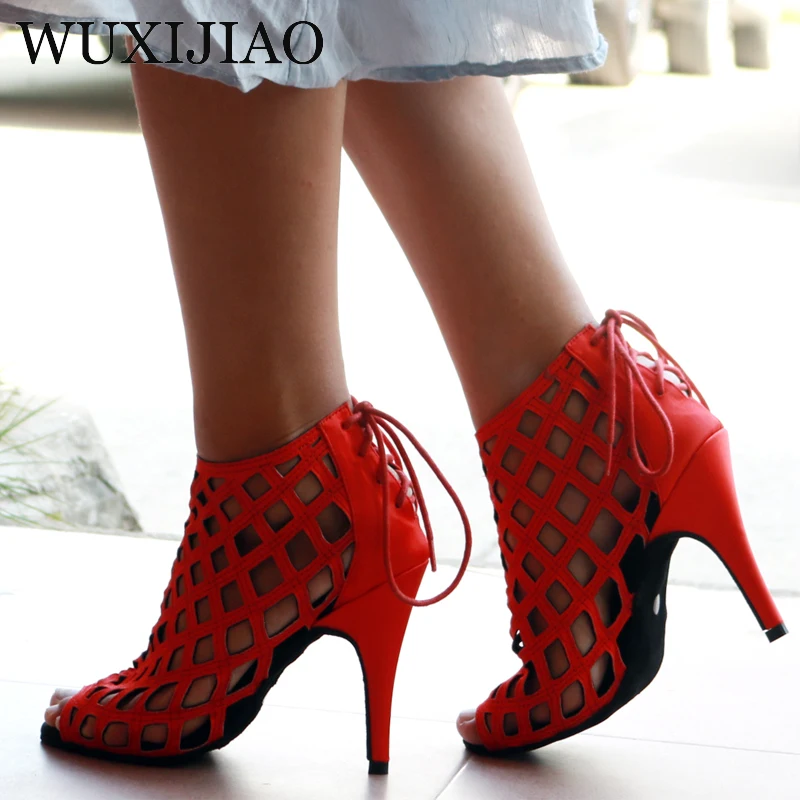 

WUXIJIAO Women's black suede sparkling rhinestone dance shoes Latin dance shoes ballroom dance shoes 10 cm tango dance shoes