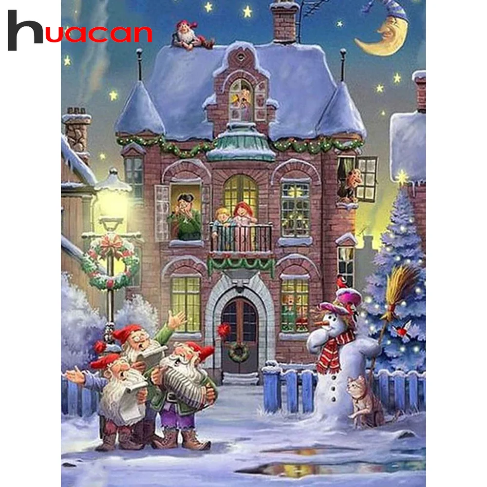 

Huacan, полноразмерная/круглая Алмазная мозаика, вышивка, рождественский дом 5D, алмазная живопись своими руками, картина искусства