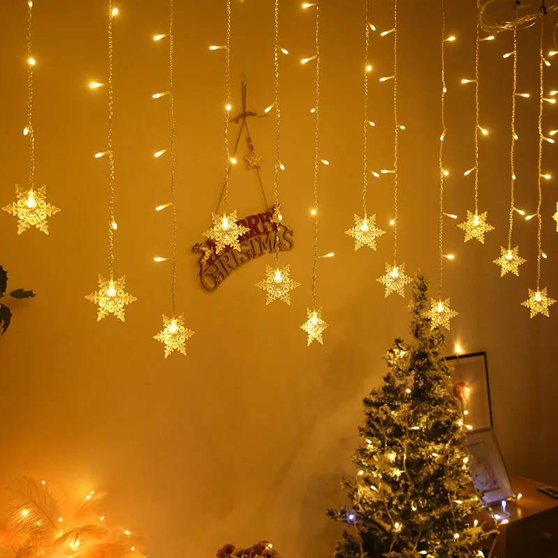 

Christmas Snowflakes Curtain LIght Waterproof LED String Lights For Holiday Wedding Garden Home Decoration Wave Fairy Garland