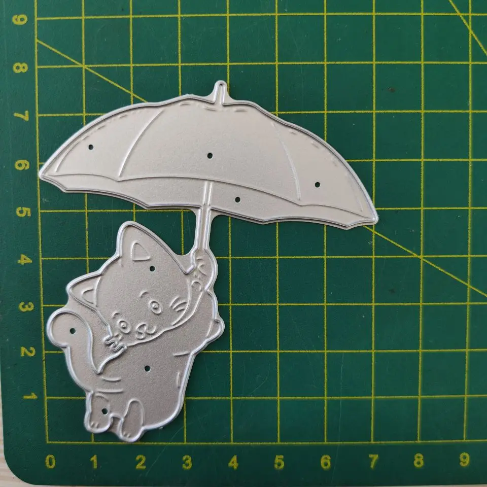 

Metal Cutting DiesCute Little Cat Under the Umbrella New Scrapbook Decoration Template Embossing DIY Paper Card Craft 73*77 mm