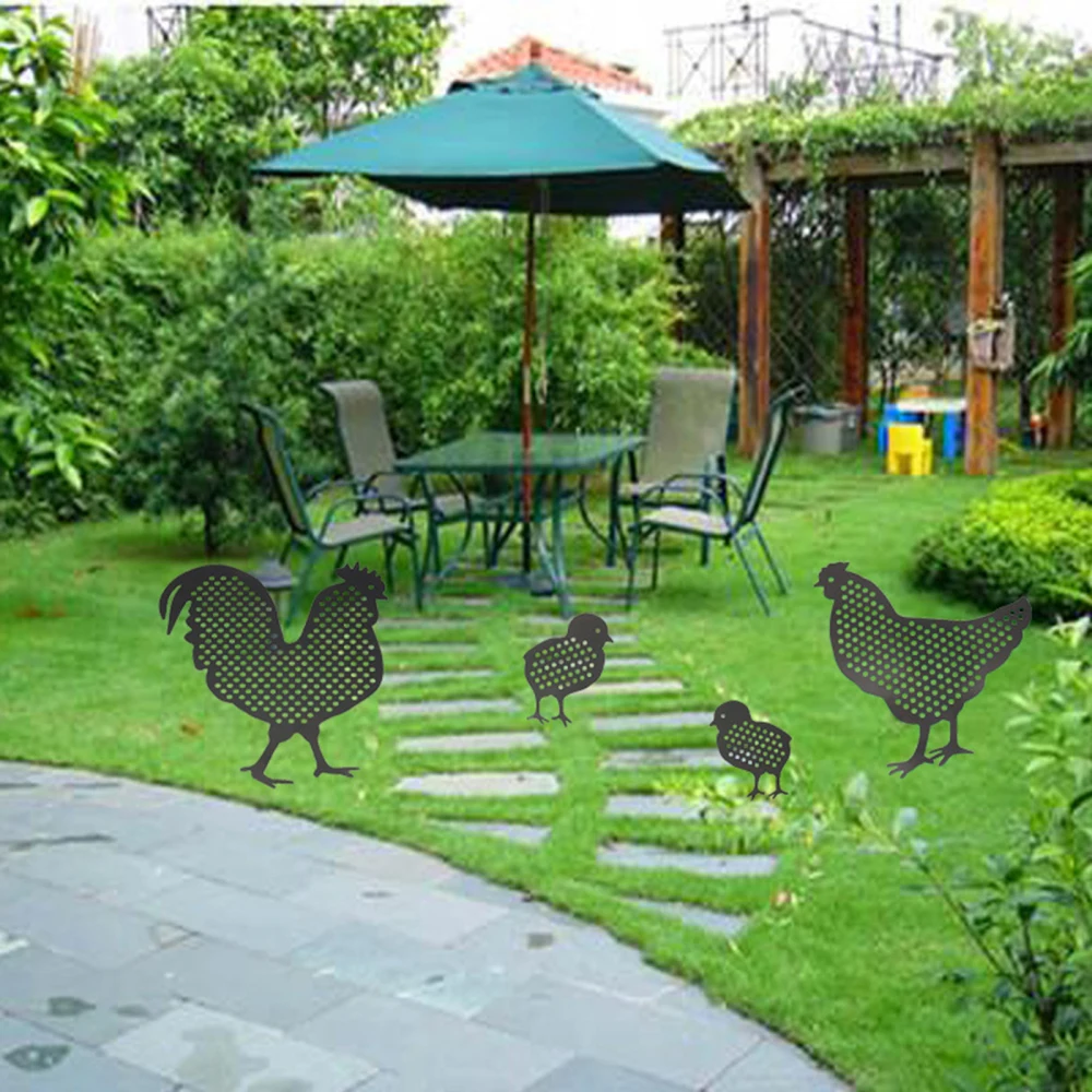 

Chicken Sign Metal Animal Silhouette Stake Hen Rooster Acrylic 4pcs For Festival Gifts Set Garden