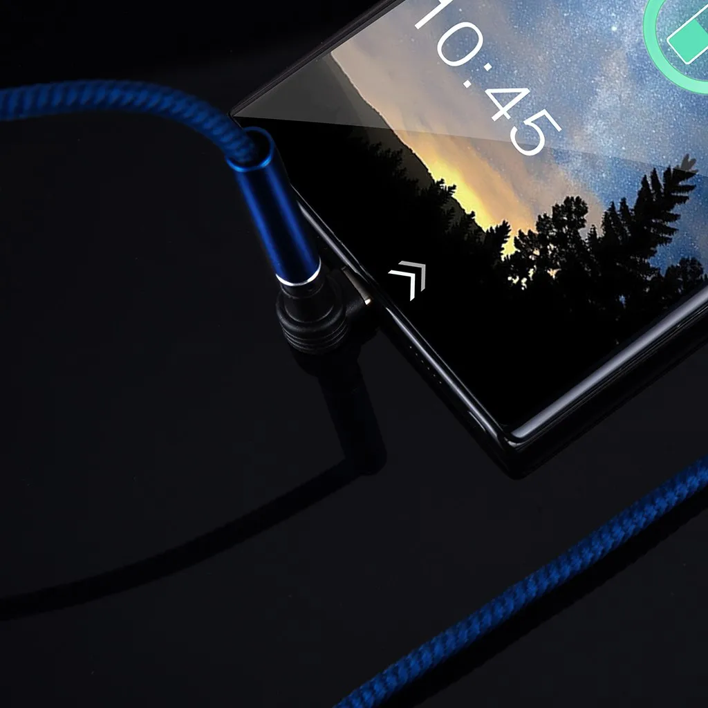 USB кабель для зарядки телефона Android нейлоновый шнур 90 градусов под прямым углом