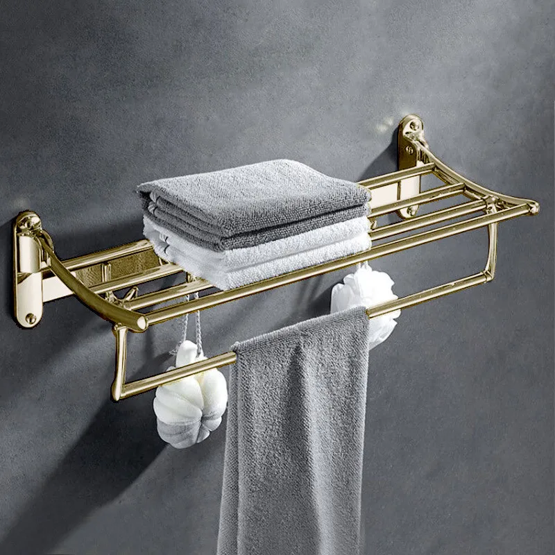 Bathroom Towel Rack Brass 60 cm Folding Gold Holder Foldable Black Fixed Bath Shelves Rail | Обустройство дома
