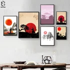 Художественный плакат на холсте с японскими чернилами, Настенная картина с акварелью для украшения гостиной, домашний декор