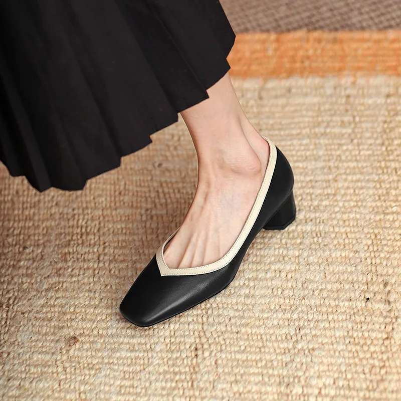 

Retro Women Shoes Chunky Sandals 2021 Gold Heels Slip On Basketball Platform Square Toe Brief Pumps Footwear Block Genuine Late