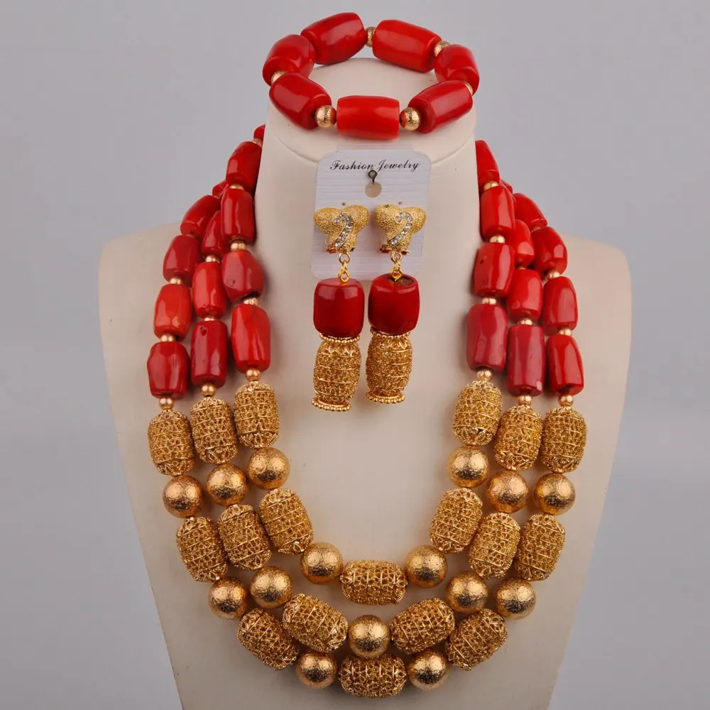 Нигерийские Свадебные африканские Бусины красный коралл комплект ювелирных