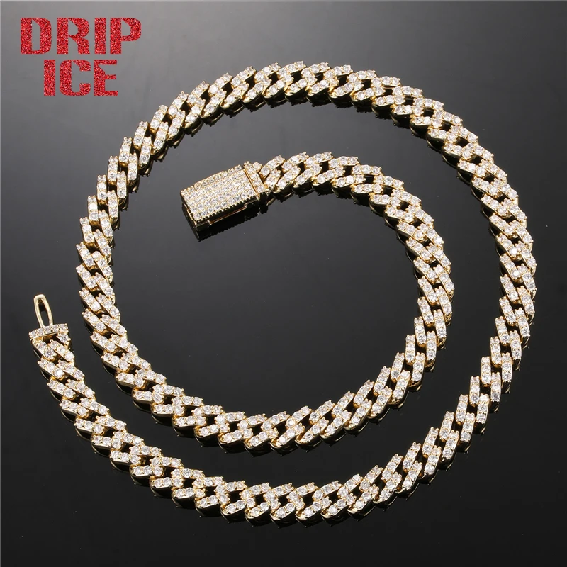 

DRIP ICE 8 MM Cuban Chain Iced Out Cubic Zirconia Brass Spring Clasp Buckle Hip Hop Necklace Men White Gold Plated Jewelry