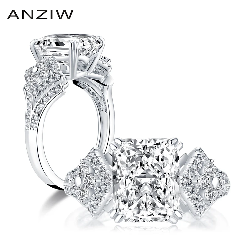 

ANZIW Luxury 925 Sterling Silver 4.0CT Radiant Cut Ring Engagement Simulated Diamond Women Wedding Silver Rings Jewelry