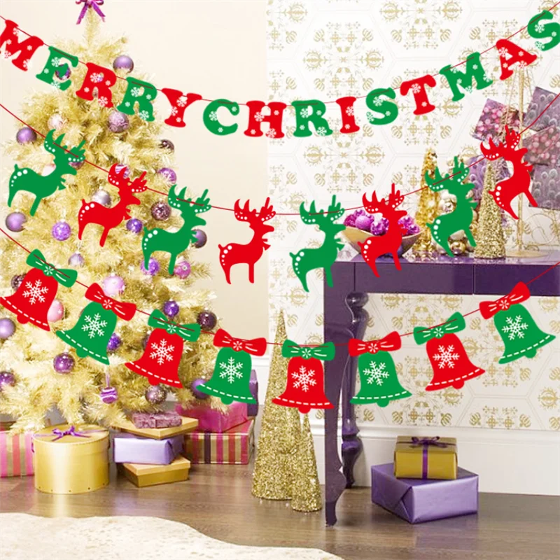 

2021 New Christmas Pull Flag Decorate Supplies Home Party Pendant Cute Elk Letter Bells Bunting Christmas Decoration Pennant
