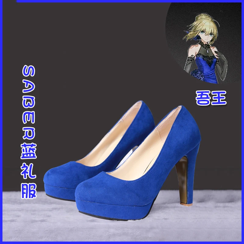 [В наличии] Аниме! Женский костюм для косплея Fate/extella Saber синее кружевное платье с