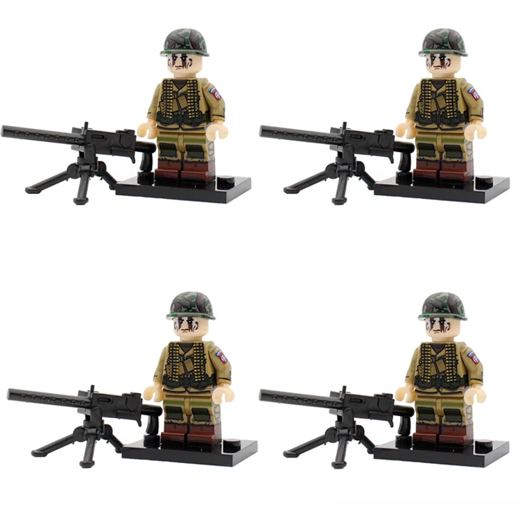 M4-4PCS WW2 военная армия солдат фигурки строительные блоки Minifigs армейский солдатский шлем оружие шарф аксессуары Кирпичи игрушки для детей - Цвет: M4-4PCS