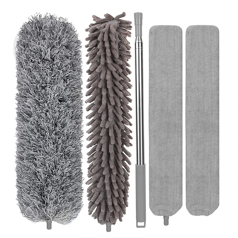 

X7AB Retractable Long Handle Fiber Duster Housework Clean Brush Set with 30-100" Rod