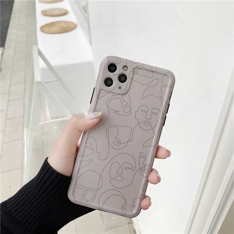 Abstract Line art painting Phone Case For iphone 11 Pro Max 7 8 plus X XR XS Back Cover Retro Pattern Soft Cases Matte Capa | Мобильные