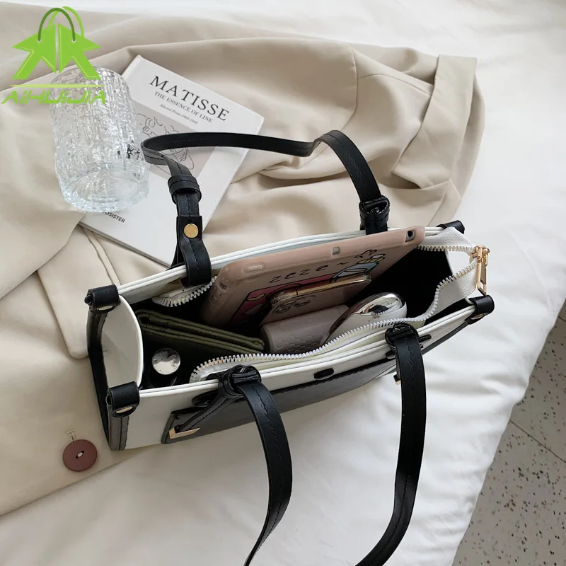 

Elegant Large Capacity Color Contrast Shoulder Bags For Women 2021 New Fashion Trend Totes Luxury Designer Casual Ladies Handbag