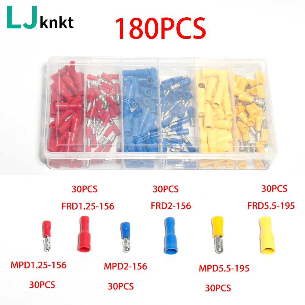 

180PCS Three specifications Bullet type cold pressed terminal block Mrd Frd Pre Pre insulated joint For Awg16-14 Plug terminal