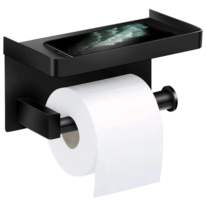 

Toilet Roll Holder with Shelf, Toilet Roll Holder Stainless Steel Self-Adhesive Toilet Roll Holder Wall Mounting