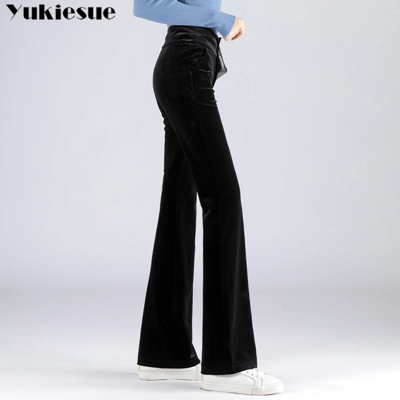streetwear 2020 winter autumn gold velvet women's pants female high waist flare capris for women trousers woman Plus size | Женская