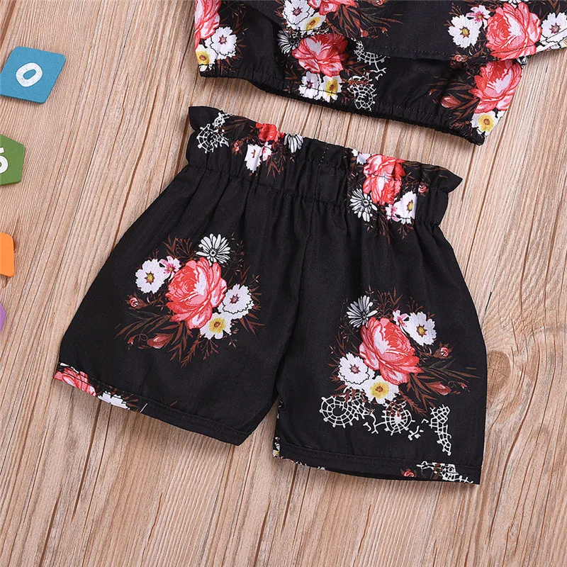 

2PCS Toddler Kids Baby Girl Clothes Sets Floral Print Suspenders Tops Shorts Outfits Summer Newborn Clohtes Baby Set