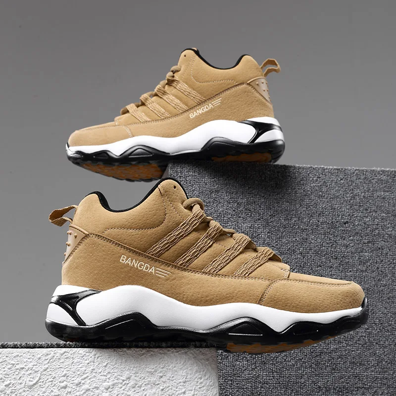 

High Top Men Walking Sneakers Big Size PU Winter Running Shoes Shock-absorption Basket Board Shoes Anti-skid Jogging Trainers 48
