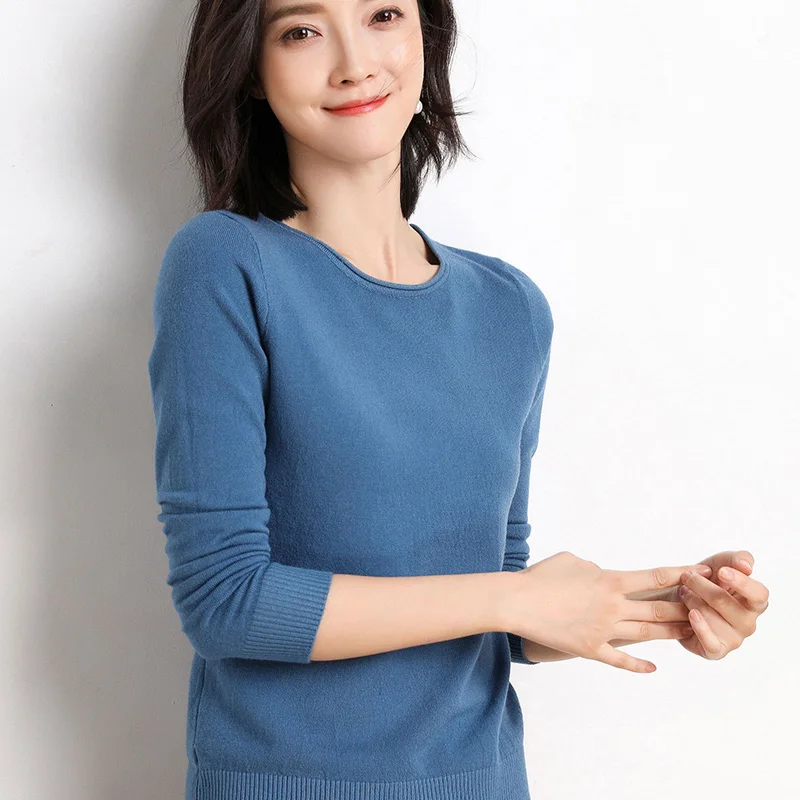 Женский свитер с круглым вырезом Свободный вязаный пуловер длинным рукавом