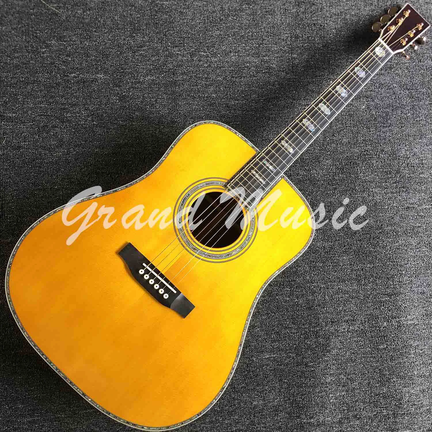 2020 Custom Grand Solid Spruce желтый топ Эбеновое дерево палисандр задняя сторона 6 струн