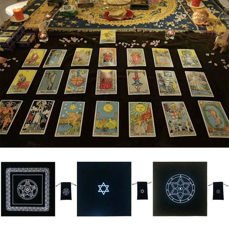 

5050cm Pentacle Hexagram Tarots Tablecloth and Storage Bag Velvet Divination Runes Altar Cloth Board Game Cards Bag