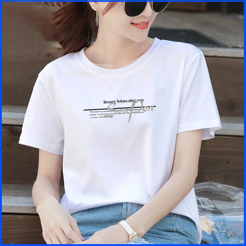 Весна и лето 2020 новая женская футболка свободная большой размер хлопок половина
