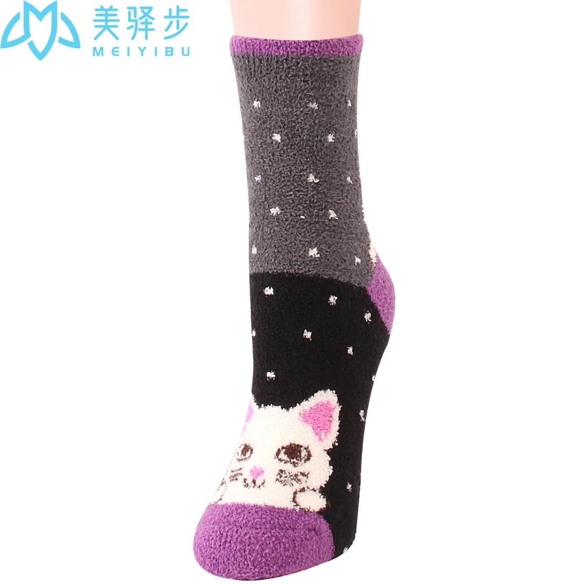 12 Pairs Per Set Winter Cartoon Cat Coral Velvet Female Socks Cute Thickened Warm Female Socks