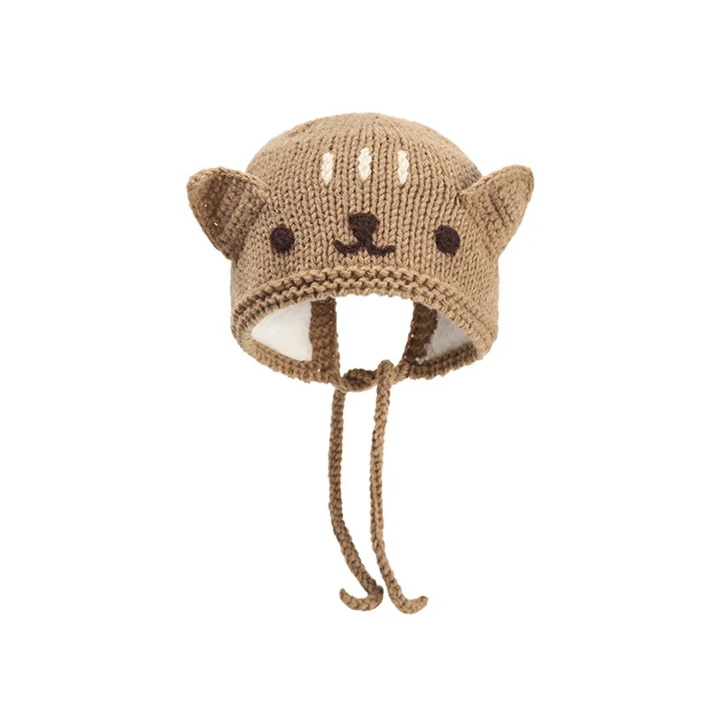 

Autumn Winter Children's Hat Korean Handmade Cute Kitten Lace Up Baby Knitted Hat Plush Warm Wool Cap Baby Accessories Newborn