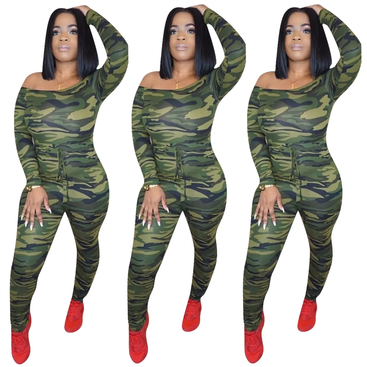 

Y8057 European And American-Style Women's Clothing 2018 Autumn And Winter Hot Selling-Camouflage Onesie
