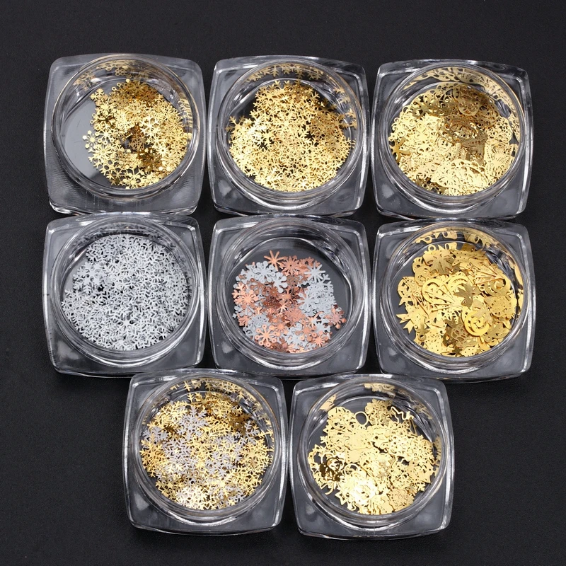 1 Box Mixed 3D Christmas Nail Art Decorations Design Gold Rivet Manicure Accessories DIY Slider Studs Metal Frame | Красота и