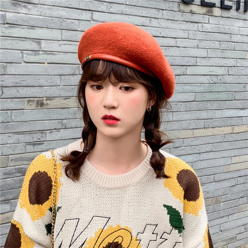 

Cheap Fashion Wool Beret Hat Painter Cap Young Student Hat Vintage Walking Cap Bonnet