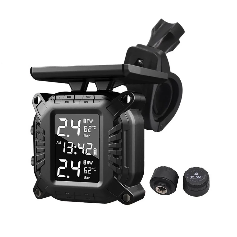 

Solar Motorcycle Tire Pressure Tyre Monitoring Device System With External Sensors Waterproof Alarm Systems Motor Accessories