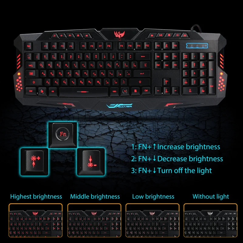 Русский + английская версия Gaming Keyboard Gamer 3 вида цветов переключаемый подсветки