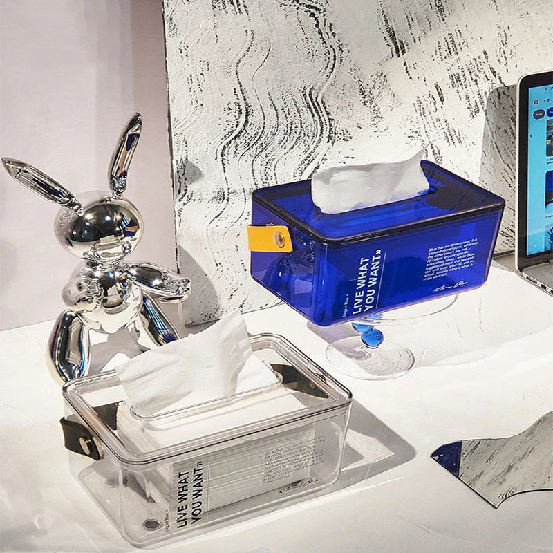 

Синий акриловый ящик для салфеток Klein с ручкой, современный простой ящик для хранения обеденного стола, креативный офисный съемный бумажный...