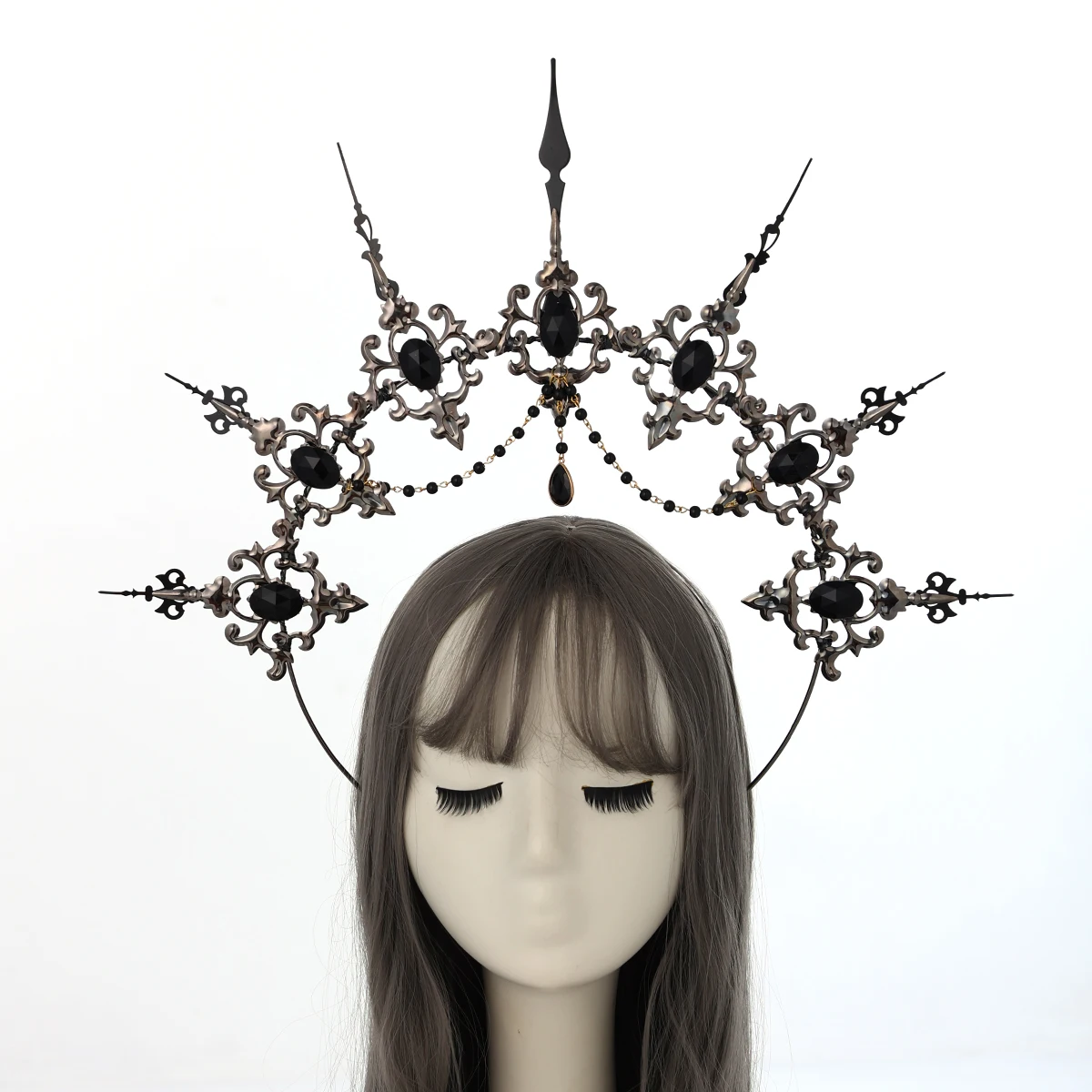 Black Gothic HALO Crown Headband Devil Spike Headpiece
