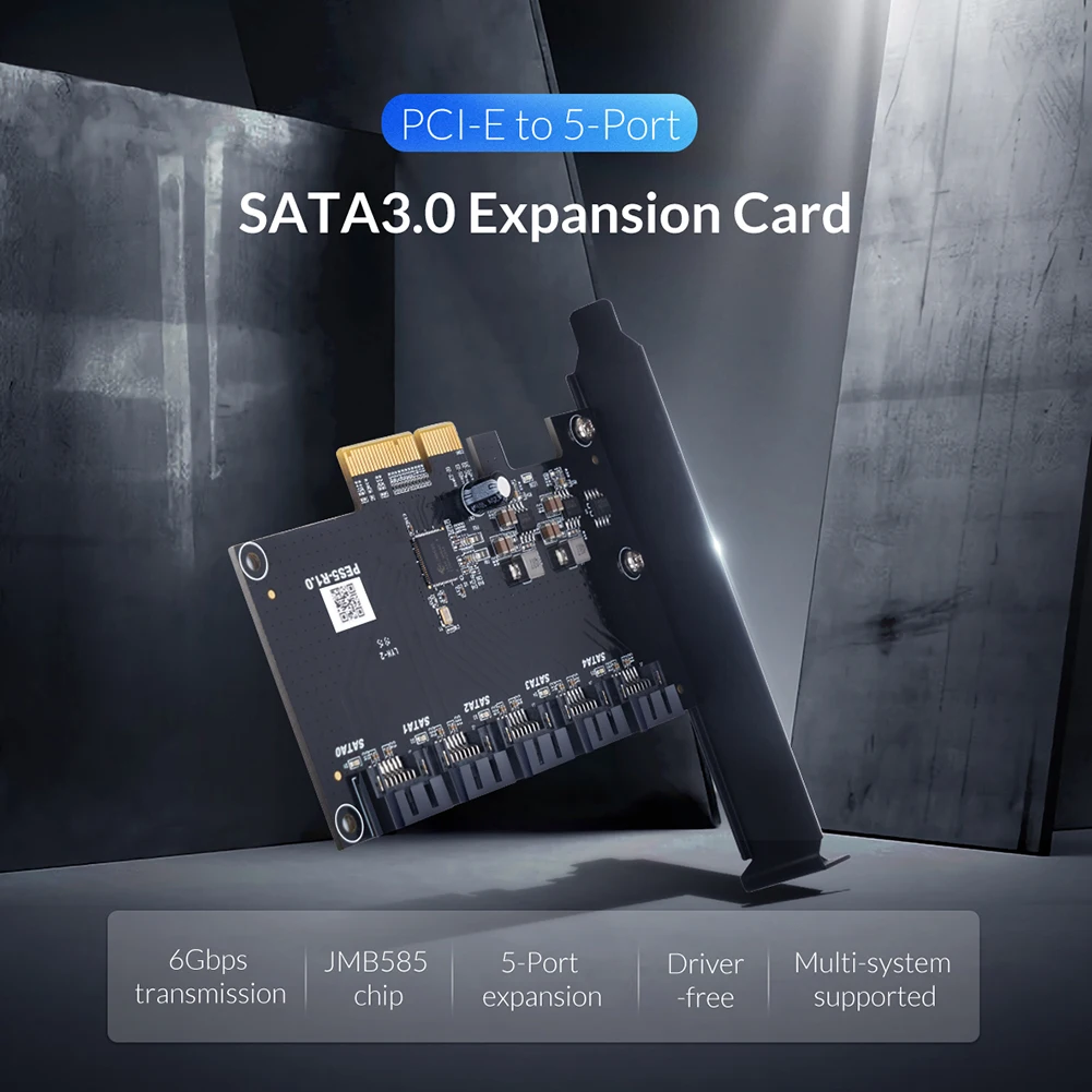 

PES5 PCIE to 5 Ports SATA3.0 Expansion Card 6Gbps Desktop Computer Chassis Adapter Card SSD Hard Disk