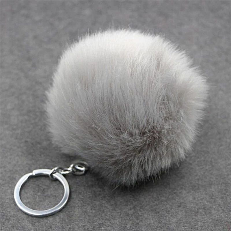 1Pcs Silver Metal Auto Key Chain Faux Rabbit Fur Ball Buckle Pom Pom Fluffy Porte Clef Llaveros Keychain For Bag faux leather pom pom crossbody bag