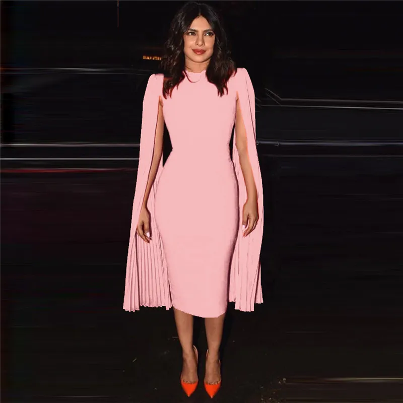 Женское облегающее платье карандаш до щиколотки с рукавом накидкой|Женские