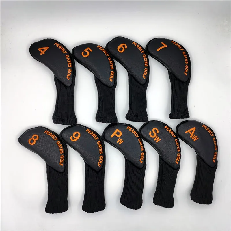 

Embroidery Pearly Gates Golf Irons Headcovers PU Match Knitted Wool Golf Iron Club Covers #4-9PAS Complete Set 9Pcs/Lot